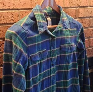 Patagonia Women's 10 Blue and Green Flannel/Plaid Button-Up Shirt Organic Cotton